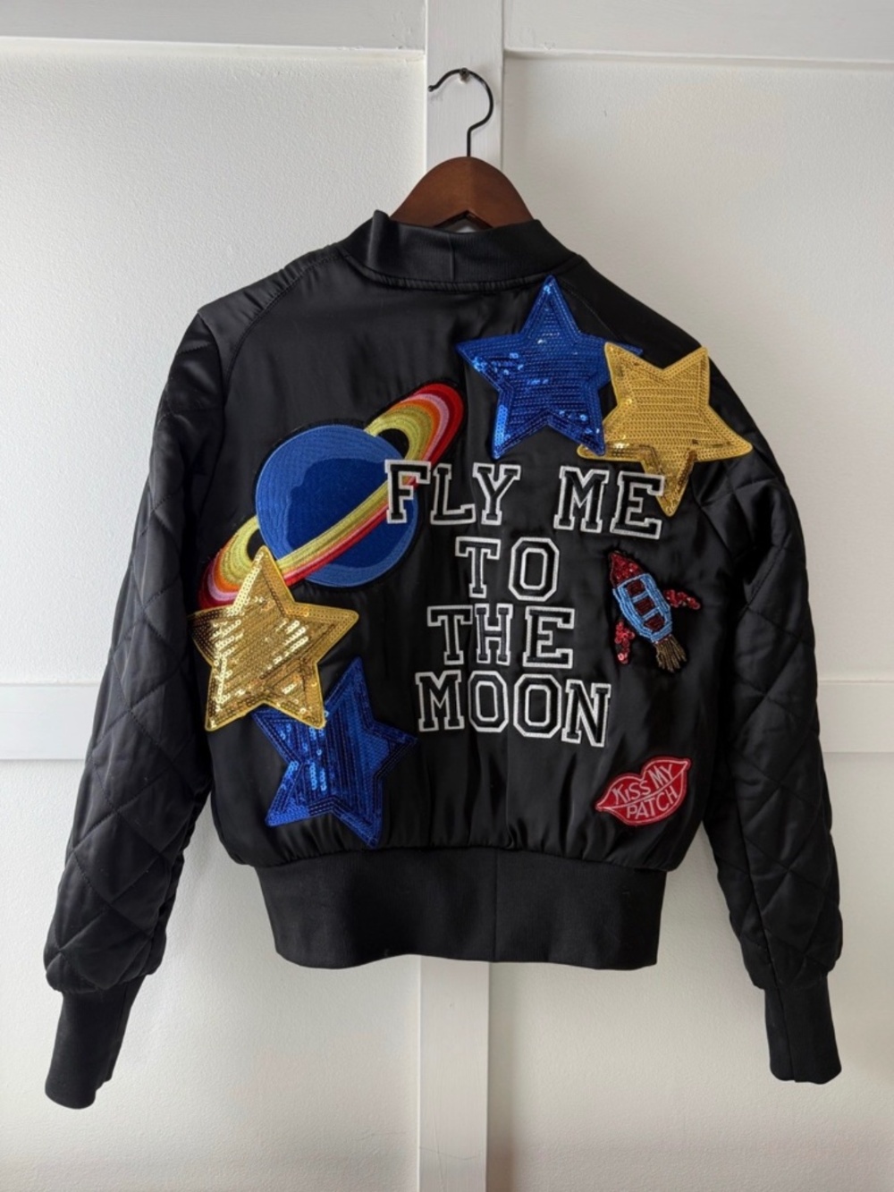 H&M Kiss My Patch “Fly Me to the Moon” Sequin Bomber Jacket